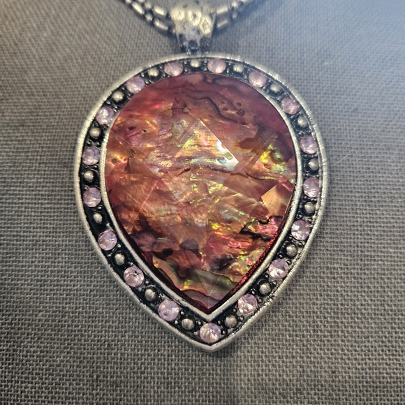 Laura Ashley Silver Necklace with Pink Gemstone Pendant - Picture 3 of 11